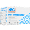 Close-up view of a blue MC Waterstop strip, measuring 20mm wide by 10mm thick, designed for sealing construction joints in concrete structures.