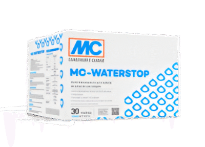 Close-up view of a blue MC Waterstop strip, measuring 20mm wide by 10mm thick, designed for sealing construction joints in concrete structures.