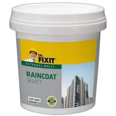 Dr. Fixit Raincoat Select – exterior waterproof wall coating with UV protection and crack-bridging up to 1mm.