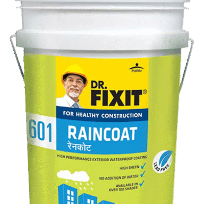 Dr. Fixit Raincoat Waterproof Coating – acrylic-based exterior wall waterproofing solution with crack-bridging and UV protection.
