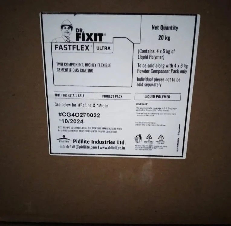 Dr. Fixit Fastflex Ultra – flexible waterproofing membrane for bathrooms, terraces, tanks, and balconies.