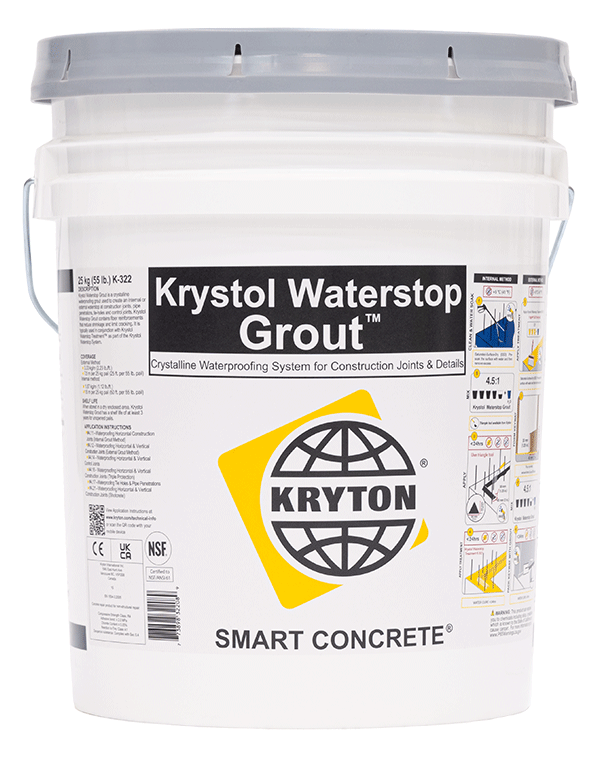 Krystol Waterstop Grout – crystalline waterproofing grout for sealing concrete joints, cracks, and pipe penetrations.